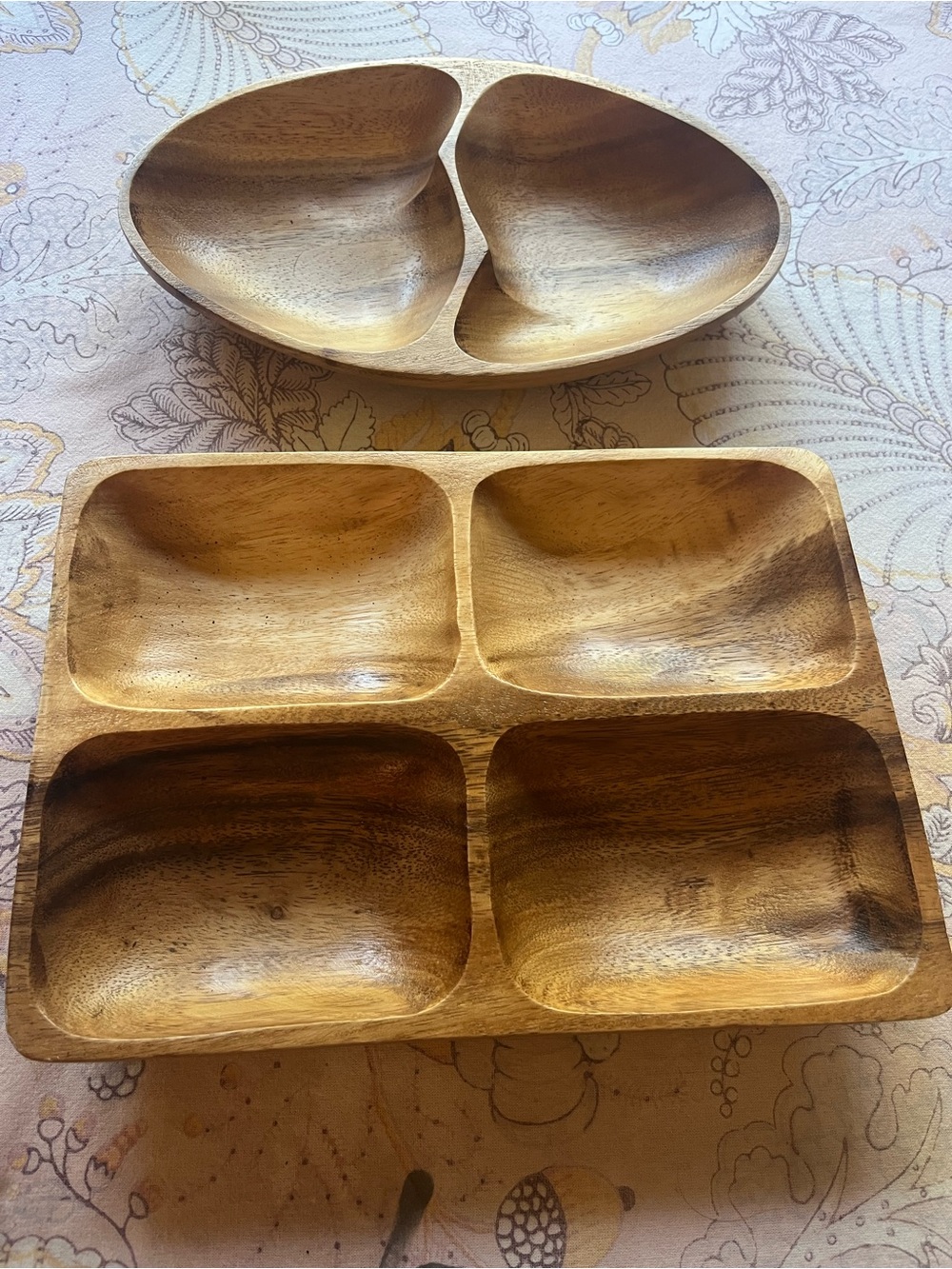 Natural Wood Divided Serving Tray - 4-Compartment